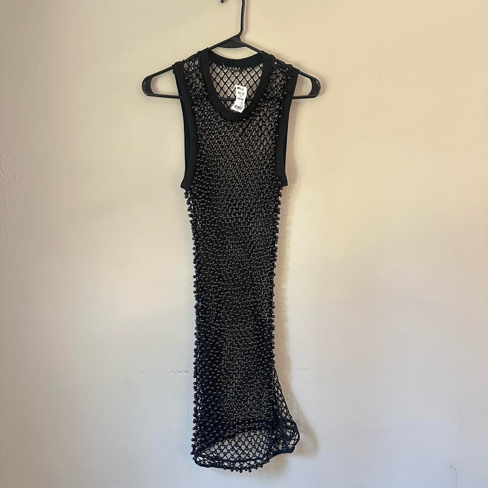 AKIRA Black Mesh Beaded Overlay Dress